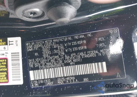 2022 Toyota Highlander Le z USA, uszkodzony, nr VIN 5TDBZRBH9NS596610